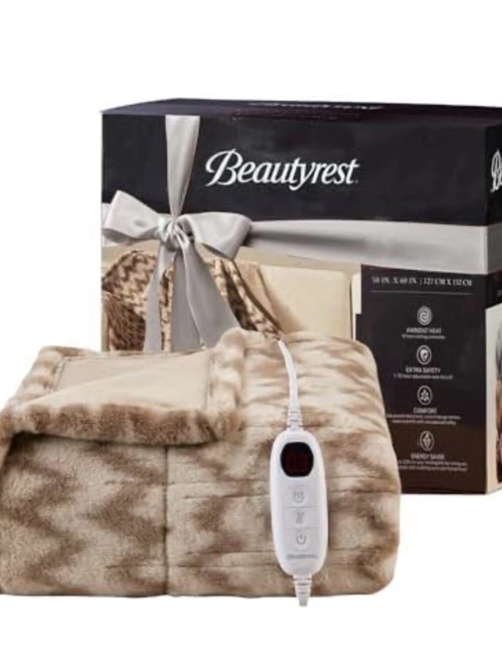 Beautyrest Faux Fur Electric Throw Taupe